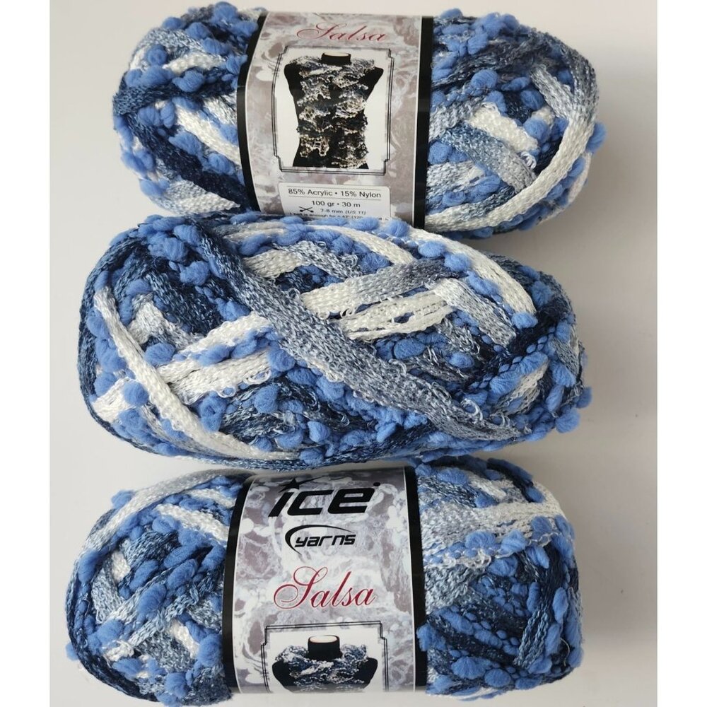 Yarns Ice Salsa  Bulky Yarn 85% Acrylic 15% Nylon Blue/White Turkey 100g